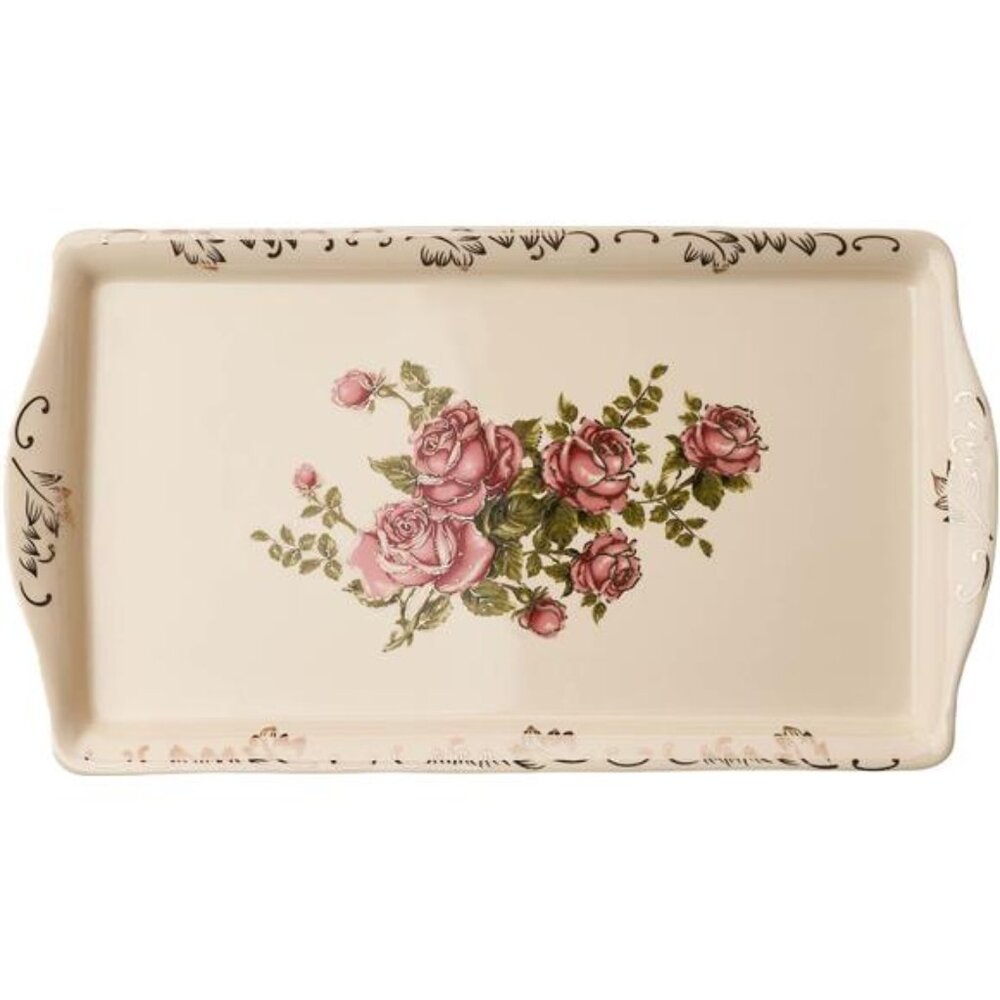 Ceramic Serving Tray Decorative Rose Platter 13 Inch Tea Party Appetizer Tray